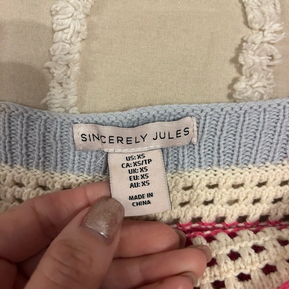 Sincerely Jules Knit Top with Cream and Pink Accents - Picture 4 of 4